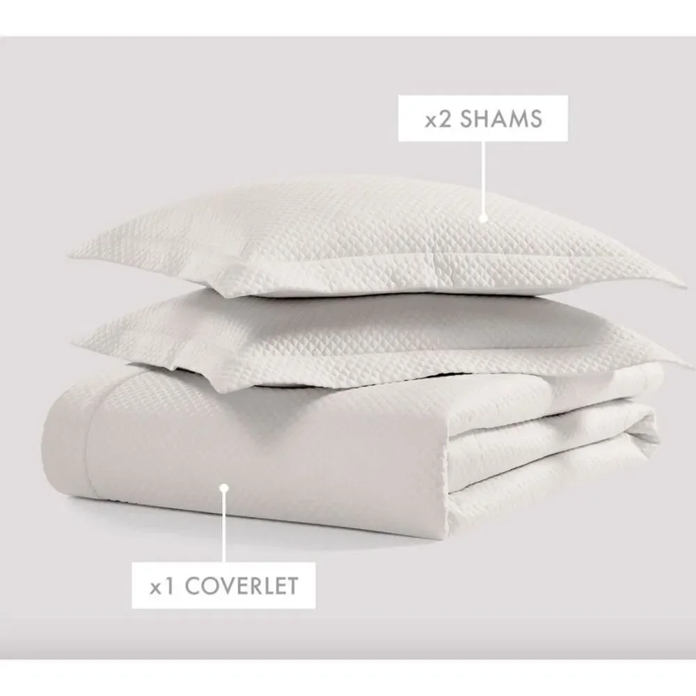 NWT's Pure Parima Diamond King/Cal King Quilted Coverlet Set in Ivory $375